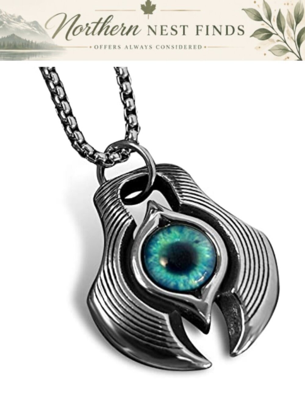 Stainless Steel Gothic Evil Eye Pendant Necklace Men's 25in